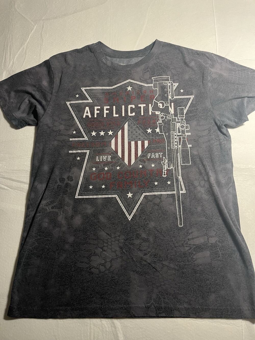 Affliction American Sniper T Shirt Mens Large Chris Kyle Live Fast USA